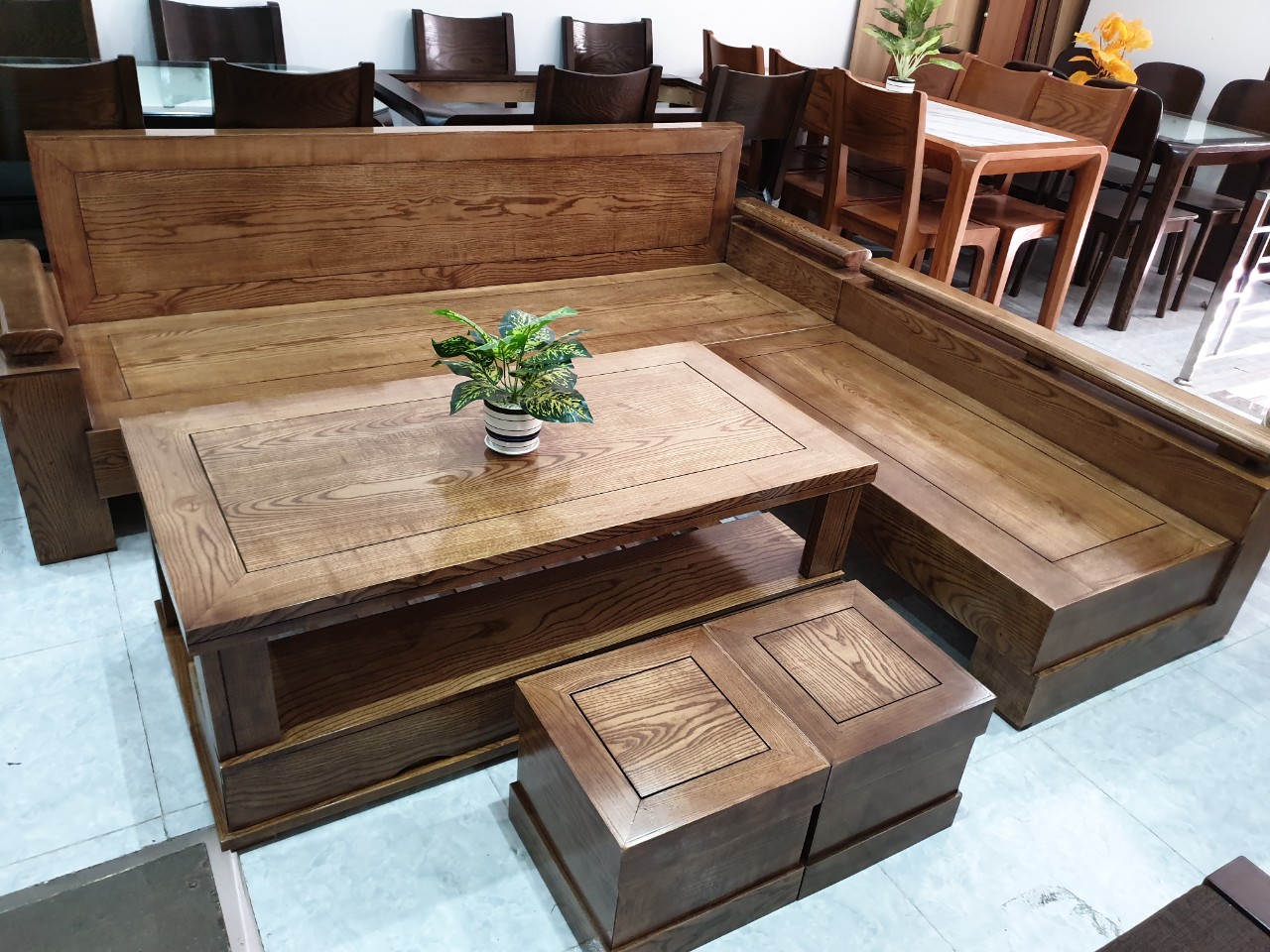 mẫu ghế sofa gỗ góc gỗ sồi