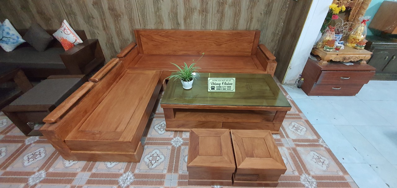 Bộ bàn ghế gỗ tự nhiên sofa góc trứng gỗ gõ cao cấp