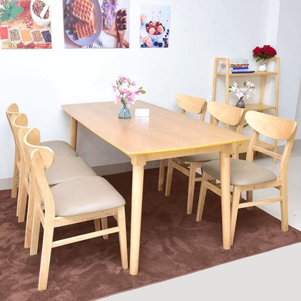 Bộ bàn ăn 6 ghế Mango màu tự nhiên