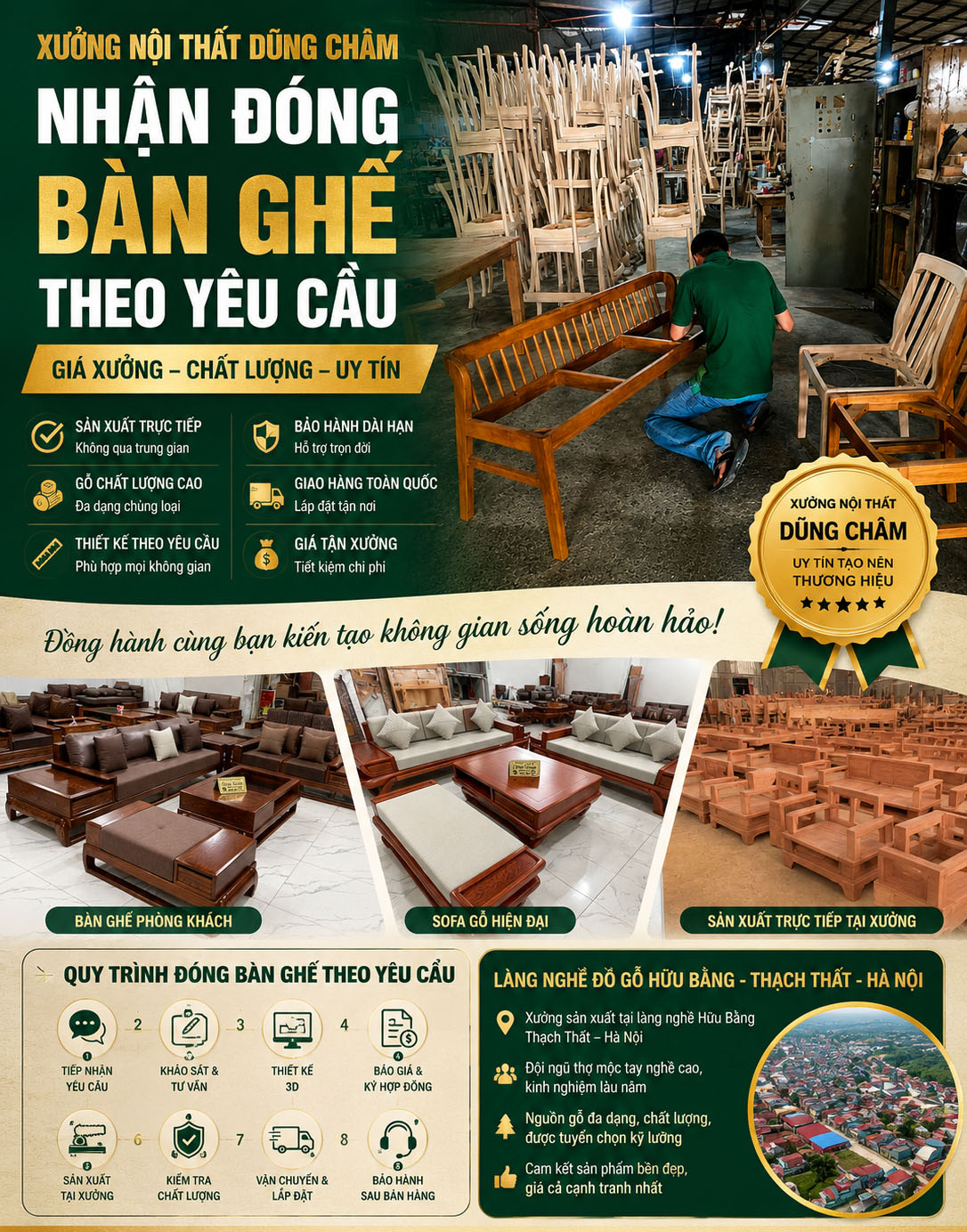 Xưởng Nhận Đặt Đóng Bàn Ghế Gỗ Theo Yêu Cầu Uy Tín Bền Đẹp