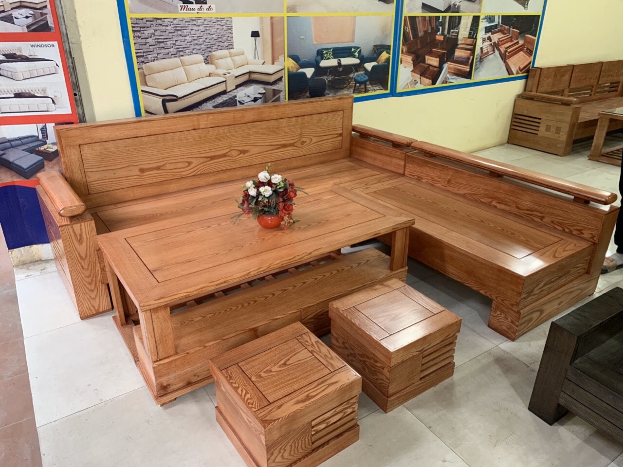 mẫu ghế sofa gỗ góc gỗ sồi